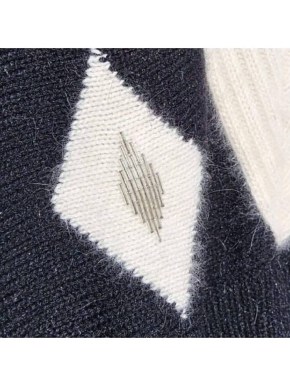 John Richard 80s Angora Beaded Diamond Sweater Black Ivory M - Picture 6 of 9